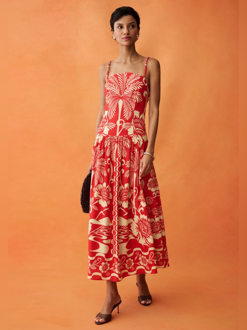 NWT Few Moda Anaya Fernanda Dress size 8 red linen midi copacabana sunset